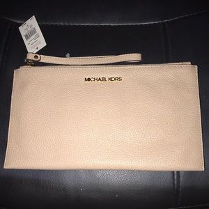 Michael Kors large zip clutch wristlet leather